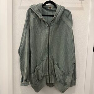 Free People Fp Ash Waffle Knit Thermal Full Zip Hoodie